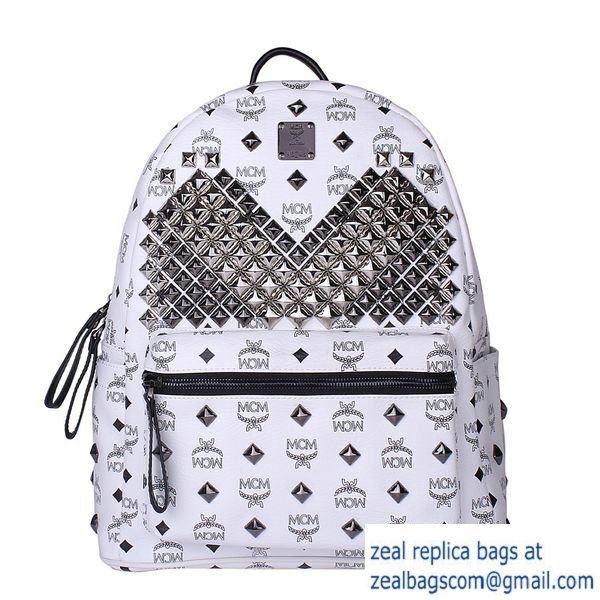 High Quality Replica MCM Medium Stark Front Studs Backpack MC4238 White - Click Image to Close